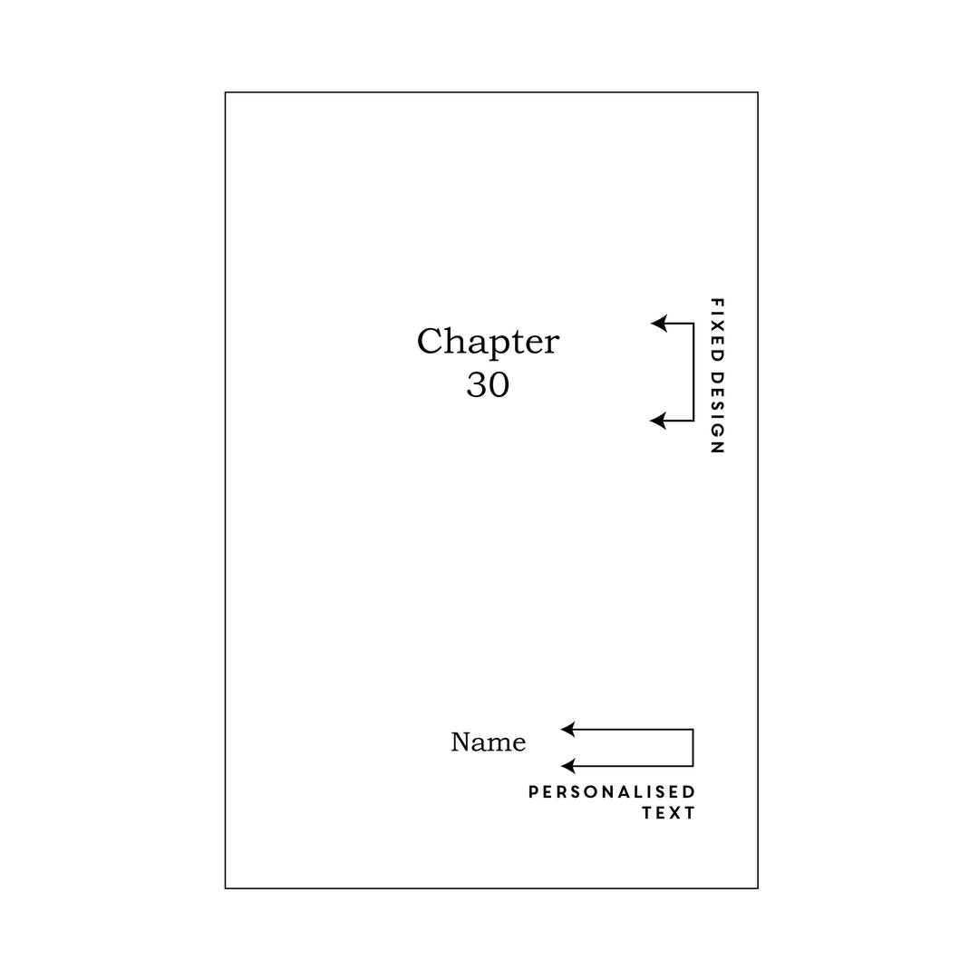 An annotated drawing of a notebook showing which parts are to be personalised.