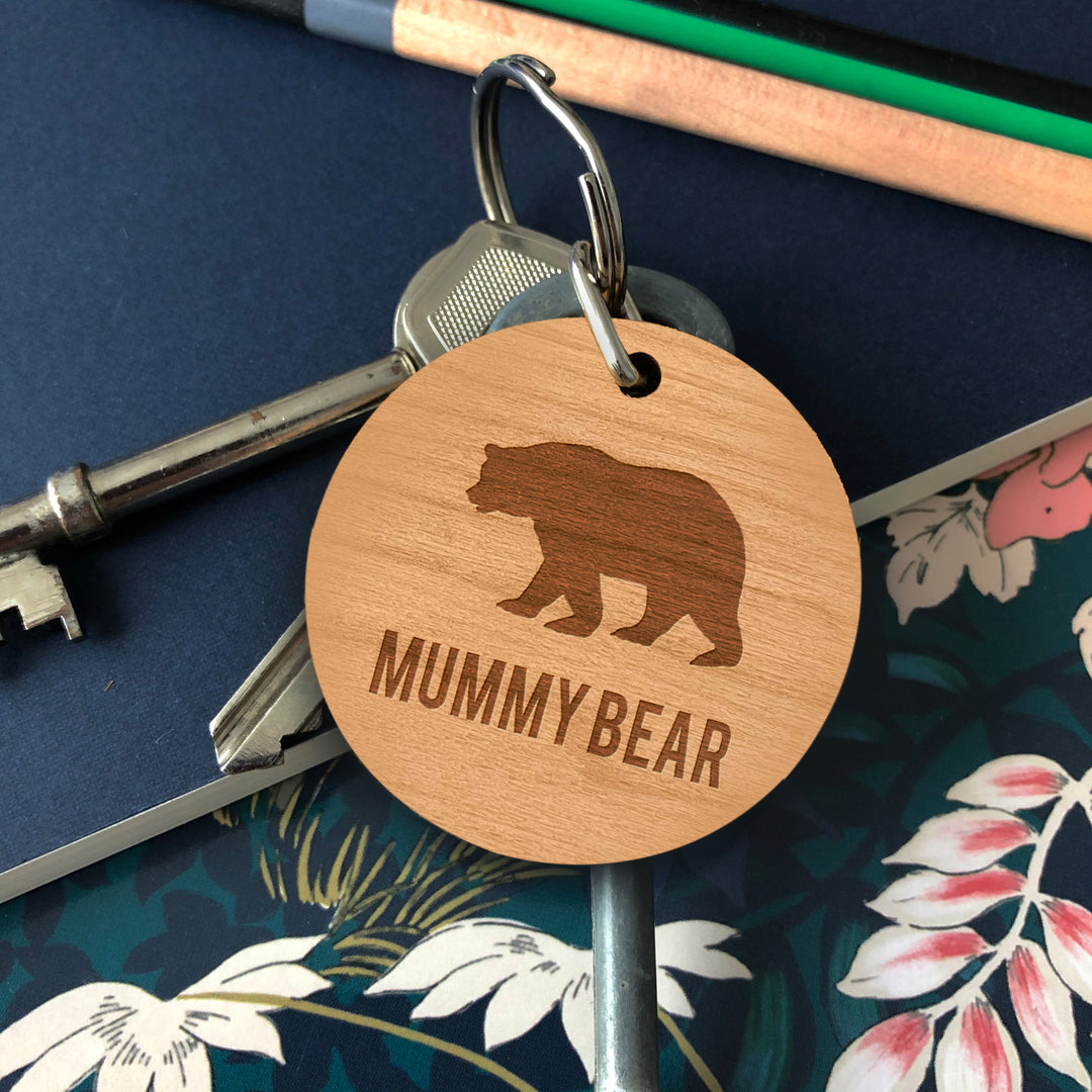 Mummy Bear Wooden Key Ring