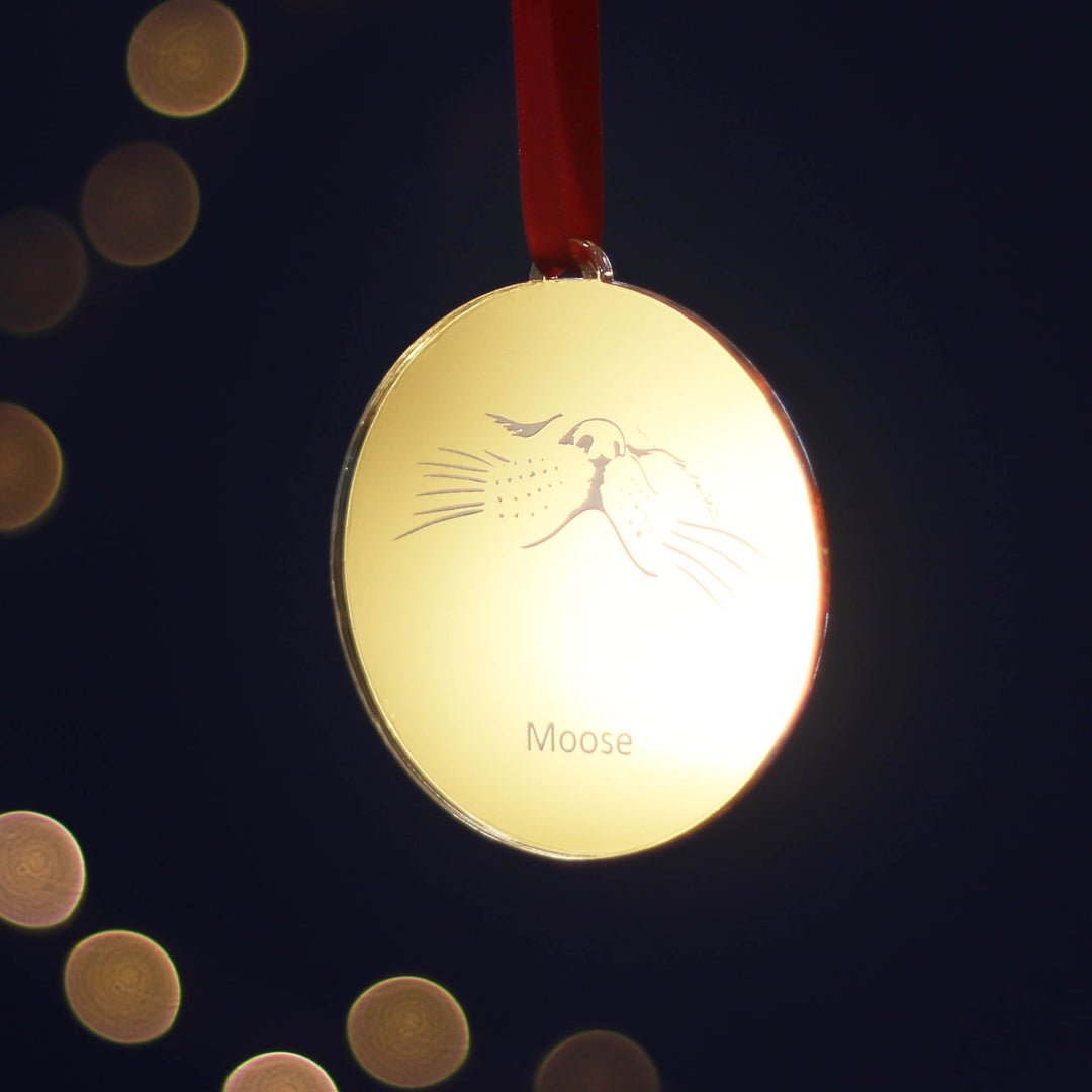 Mirrored gold acrylic Cat themed pet Christmas tree personalised bauble personalised decoration, commemorate a treasured lost pet gift custom pet name.