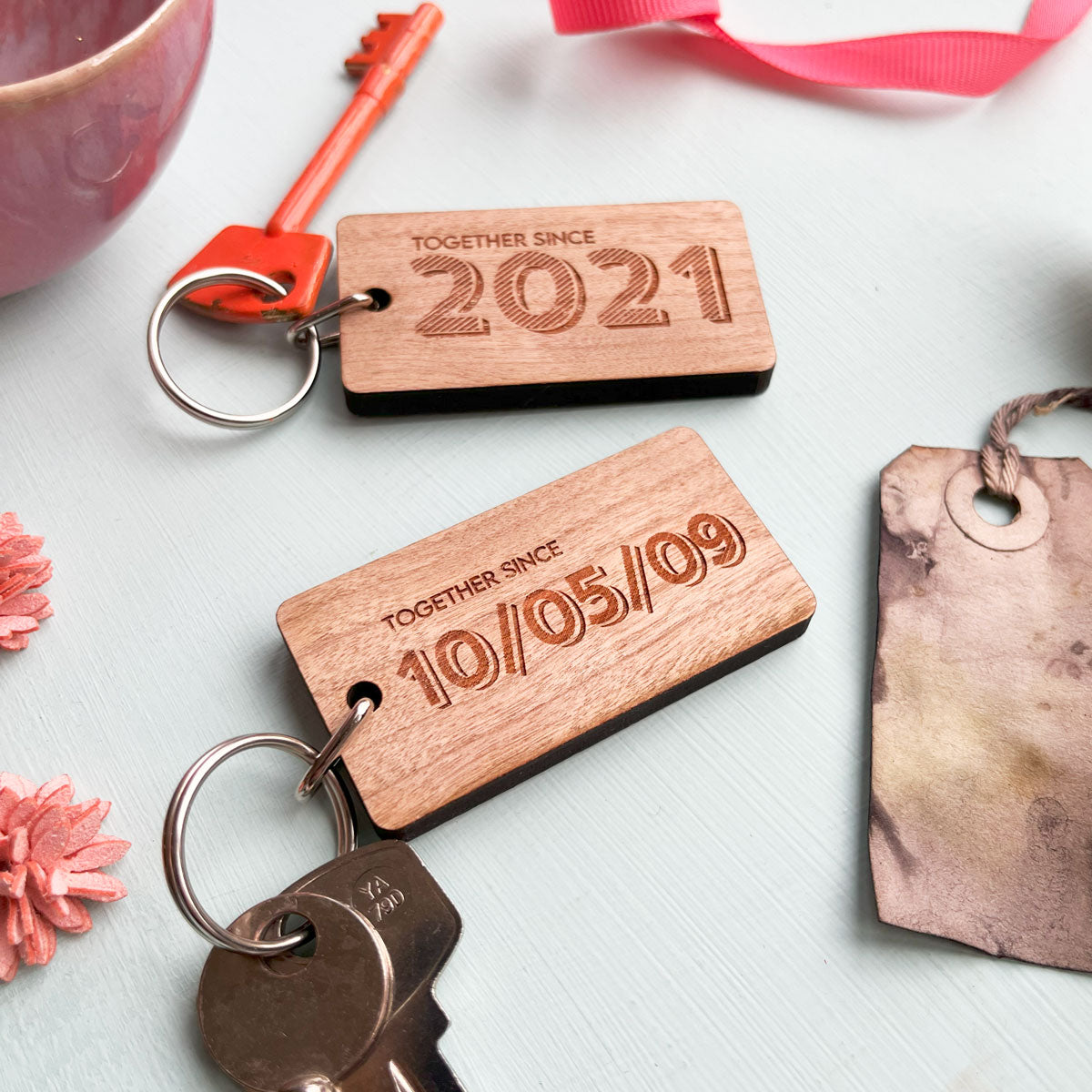 Couples Together Since Anniversary Wooden Keyring