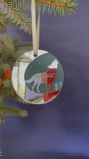 Starry Wolf Mirror Personalised Christmas Decoration
