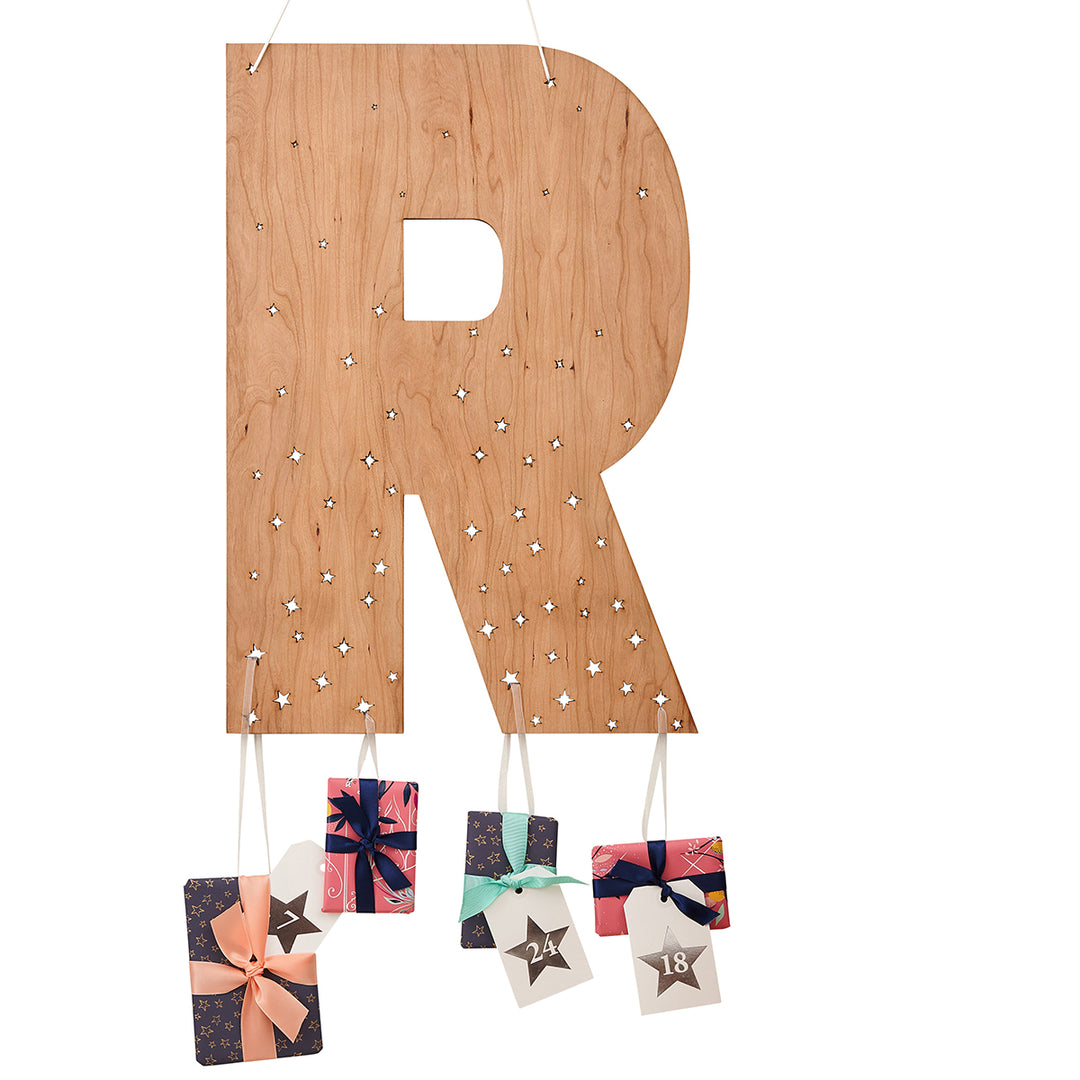 Large Natural Wooden Personalised Initial Advent Calendar
