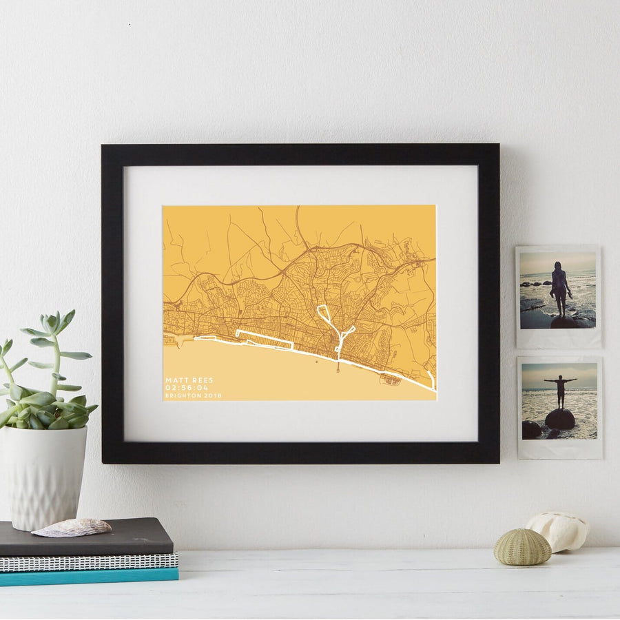 Colourful map print showing the route of the Brighton marathon