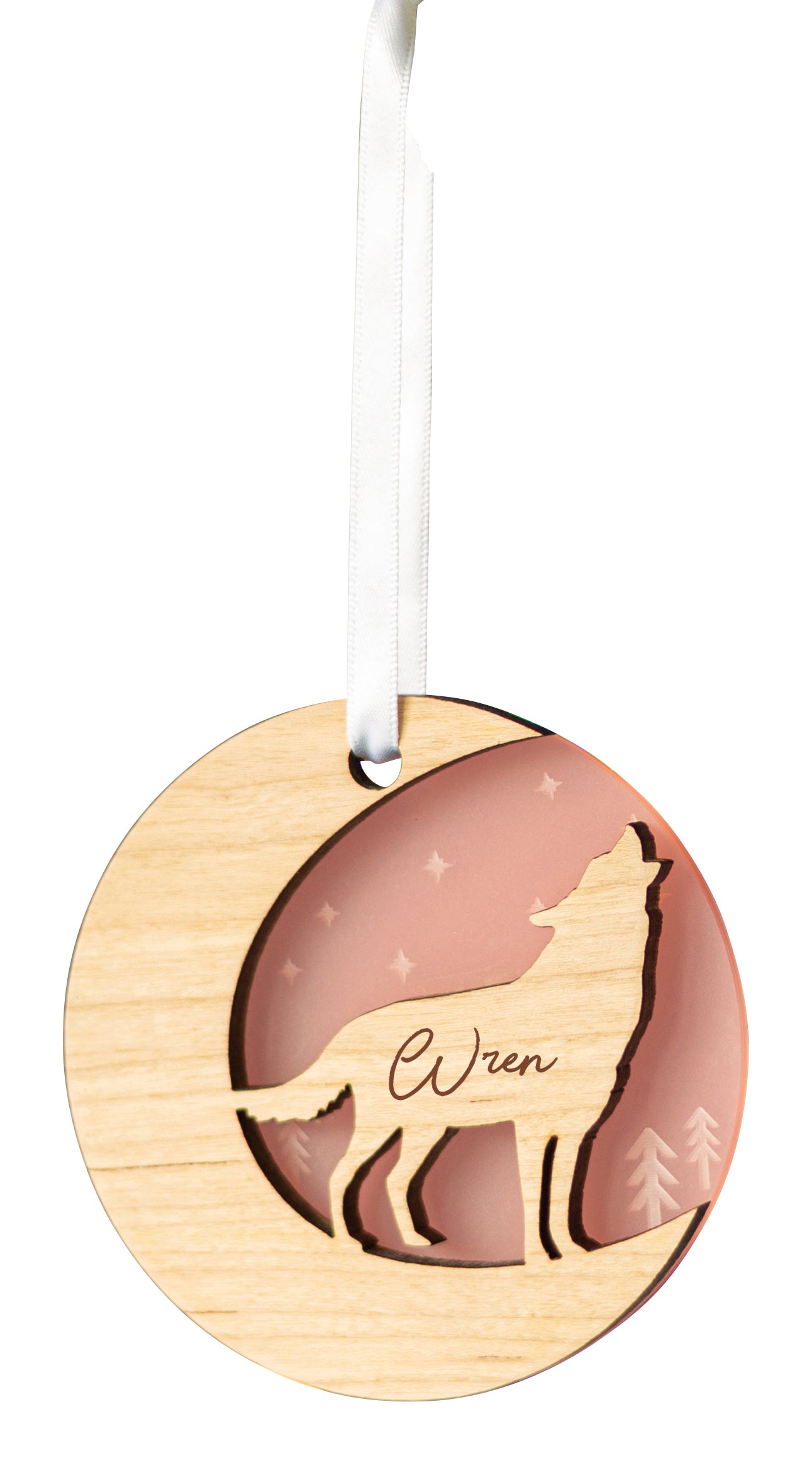Starry Wolf Wood Personalised Christmas Decoration