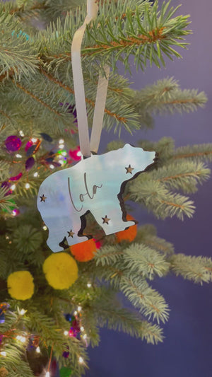 Silver Polar Bear Personalised Christmas Decoration