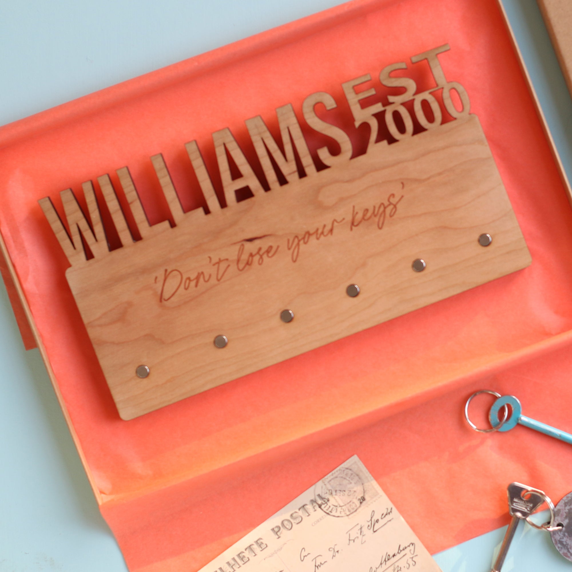 Personalised Family Name Wooden Key Holder and Letter Rack