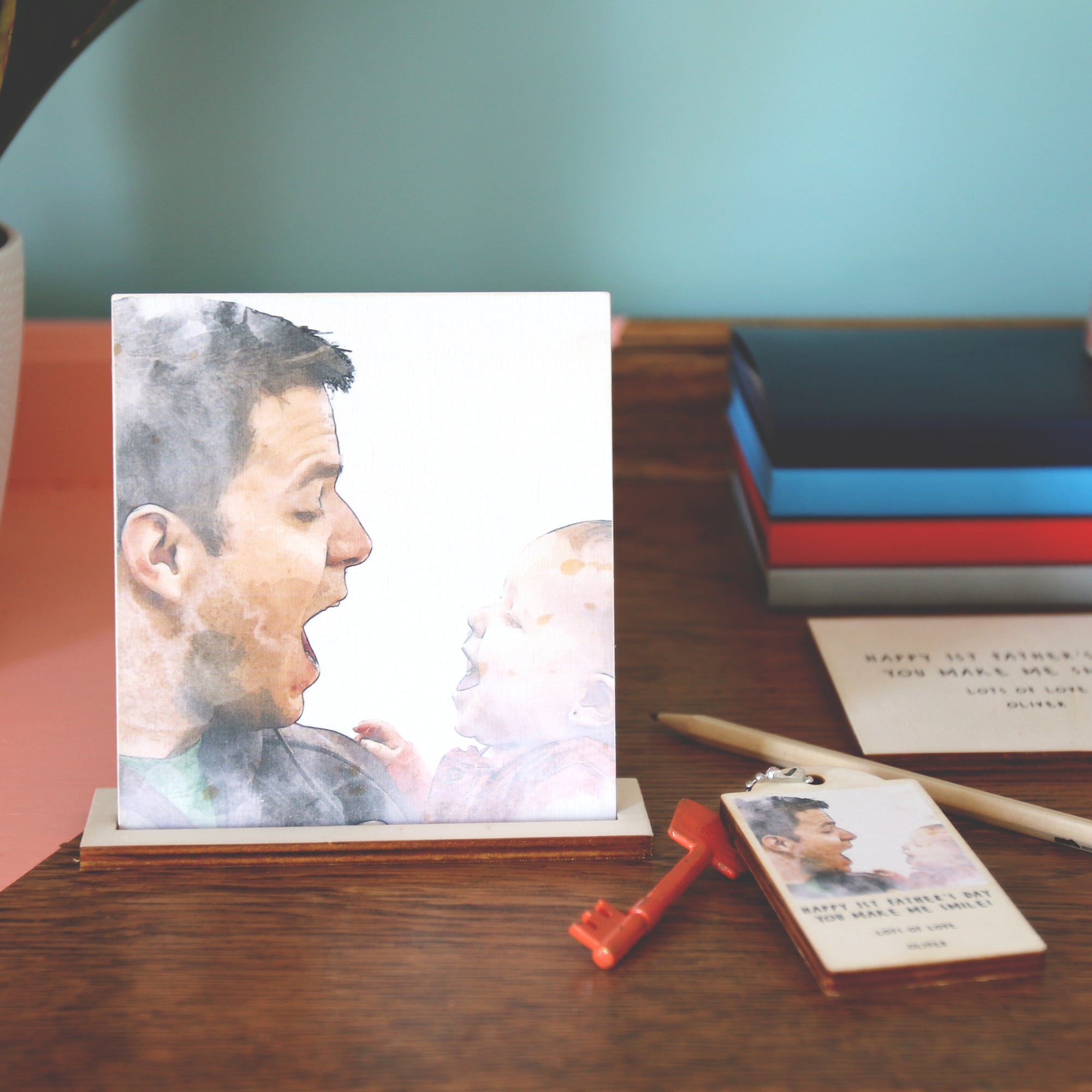 Wooden Photo Father's Day Card & Keyring Gift