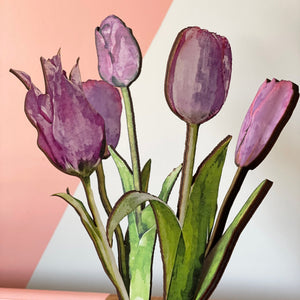 Bouquet of lilac wooden tulips