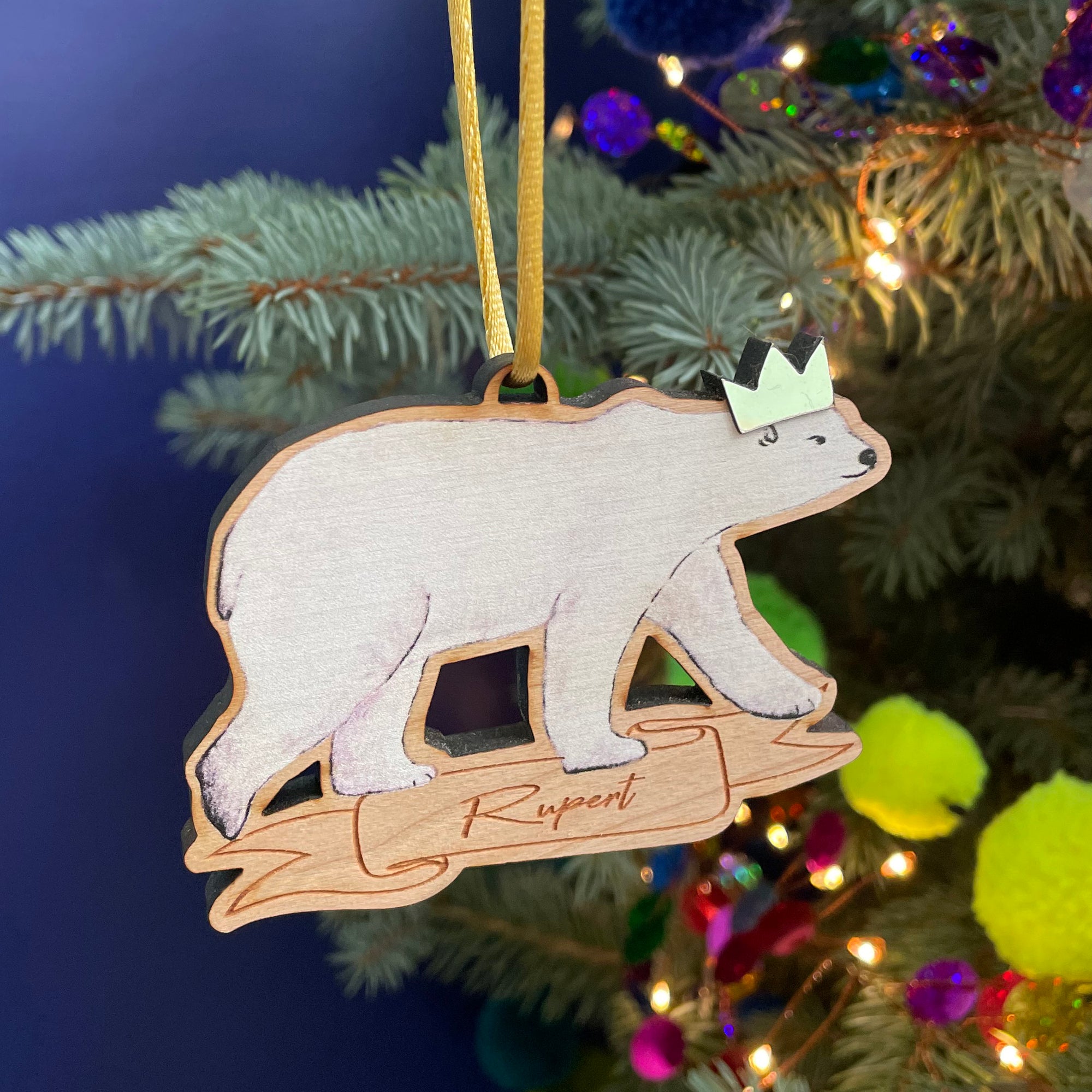Personalised Polar Bear With Crown Christmas Decoration