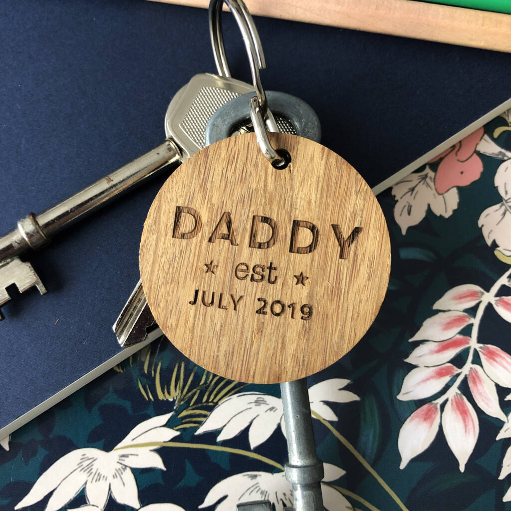 Personalised New Dad Or Daddy Bamboo Key Ring