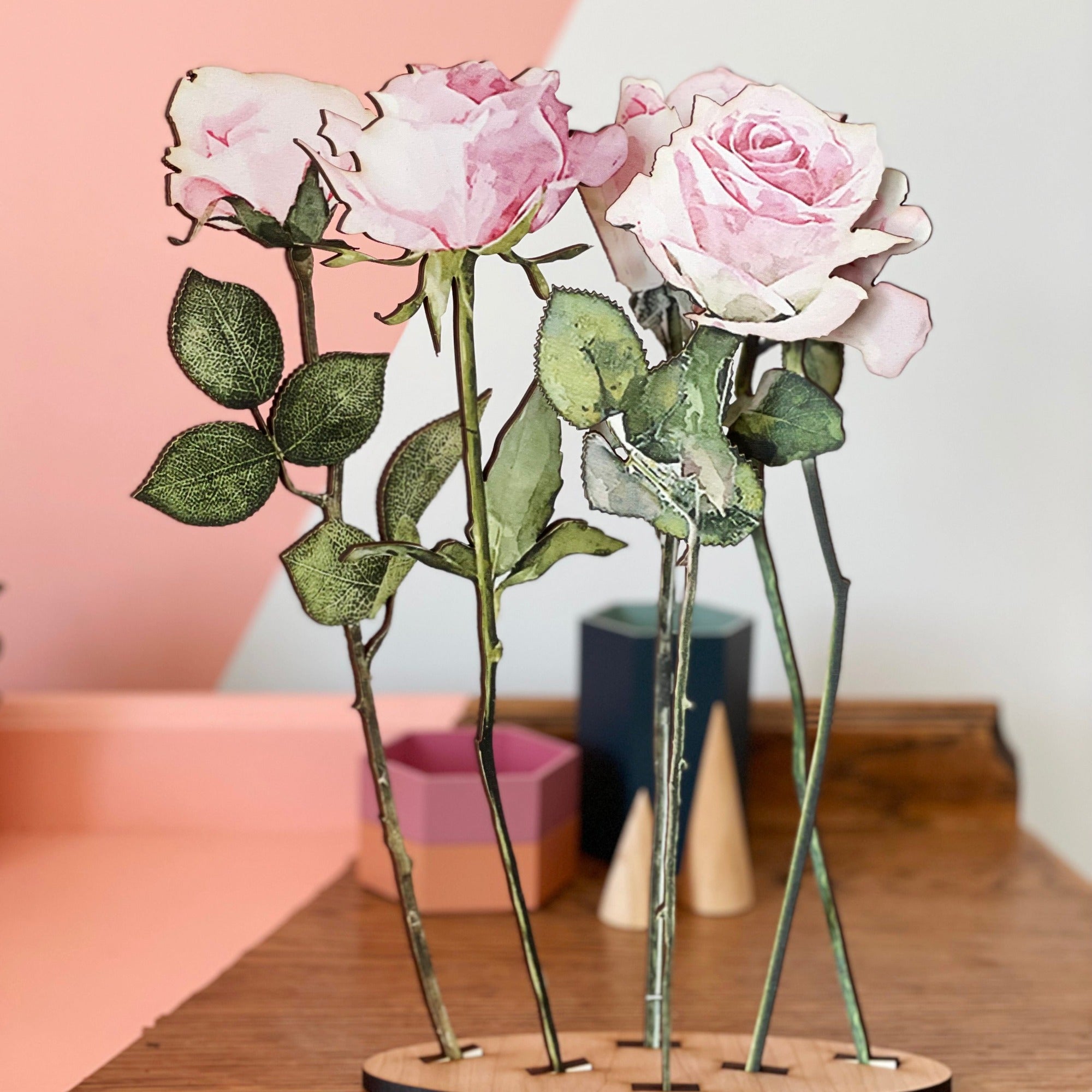Bouquet of wooden pale pink roses