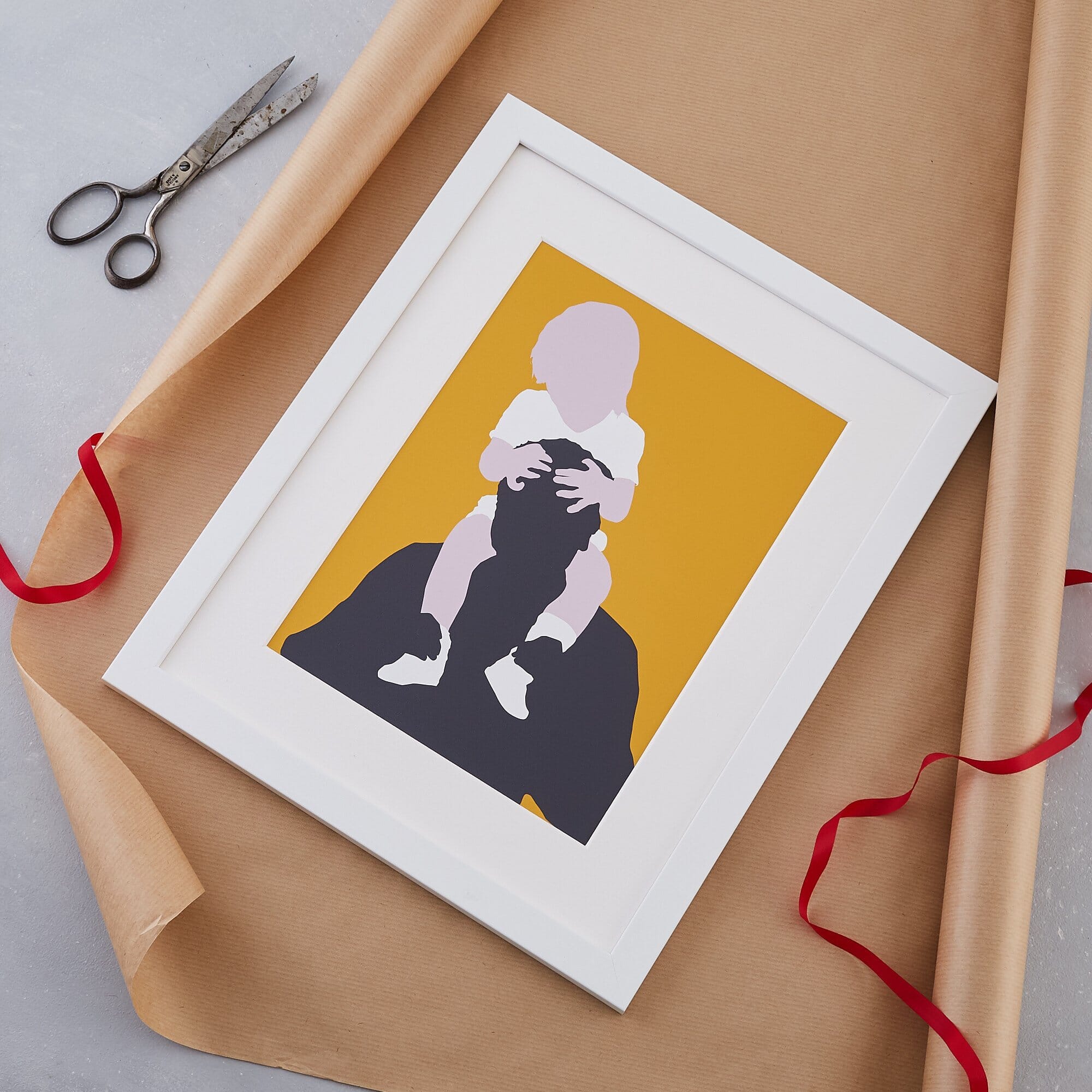 Family silhouette print. Modern family photograph reinterpreted for Fathers Day