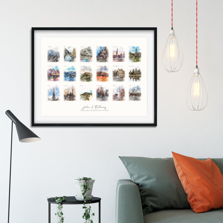 18th Birthday Watercolour Favourite Places Memories Print