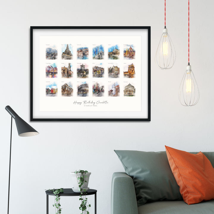18th Birthday Watercolour Favourite Places Memories Print
