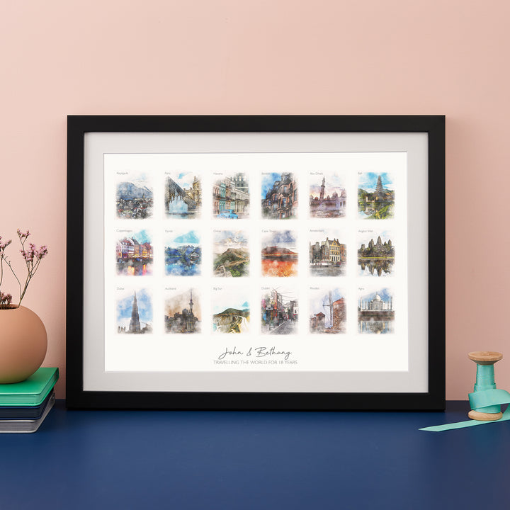 18th Birthday Watercolour Favourite Places Memories Print