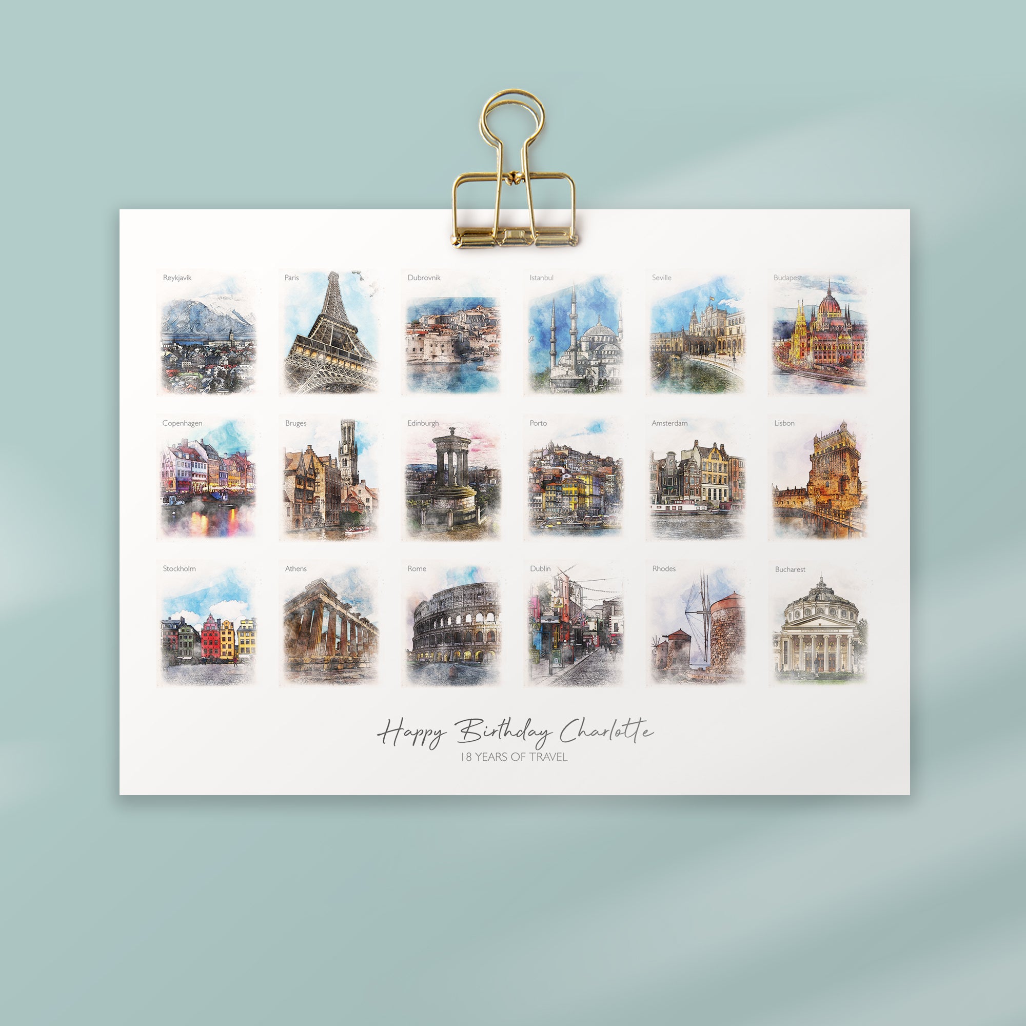 18th Birthday Watercolour Favourite Places Memories Print