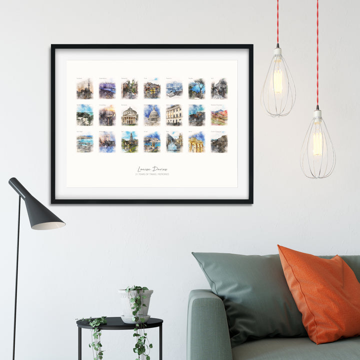 21st Birthday Watercolour Favourite Places Memories Print