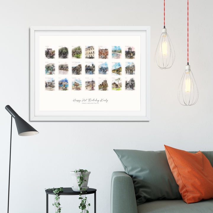 21st Birthday Watercolour Favourite Places Memories Print