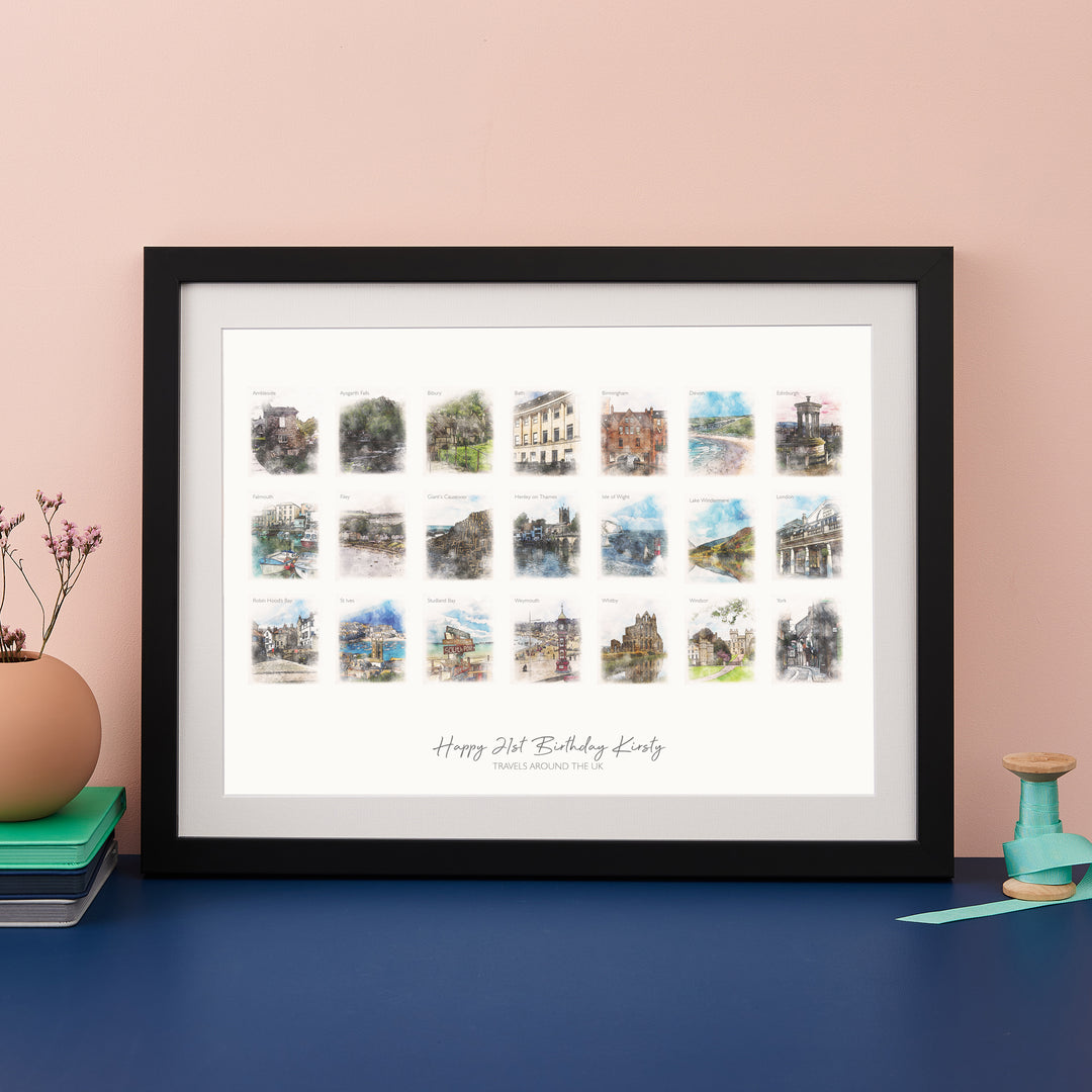 21st Birthday Watercolour Favourite Places Memories Print