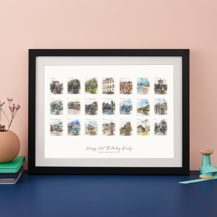 21st Birthday Watercolour Favourite Places Memories Print