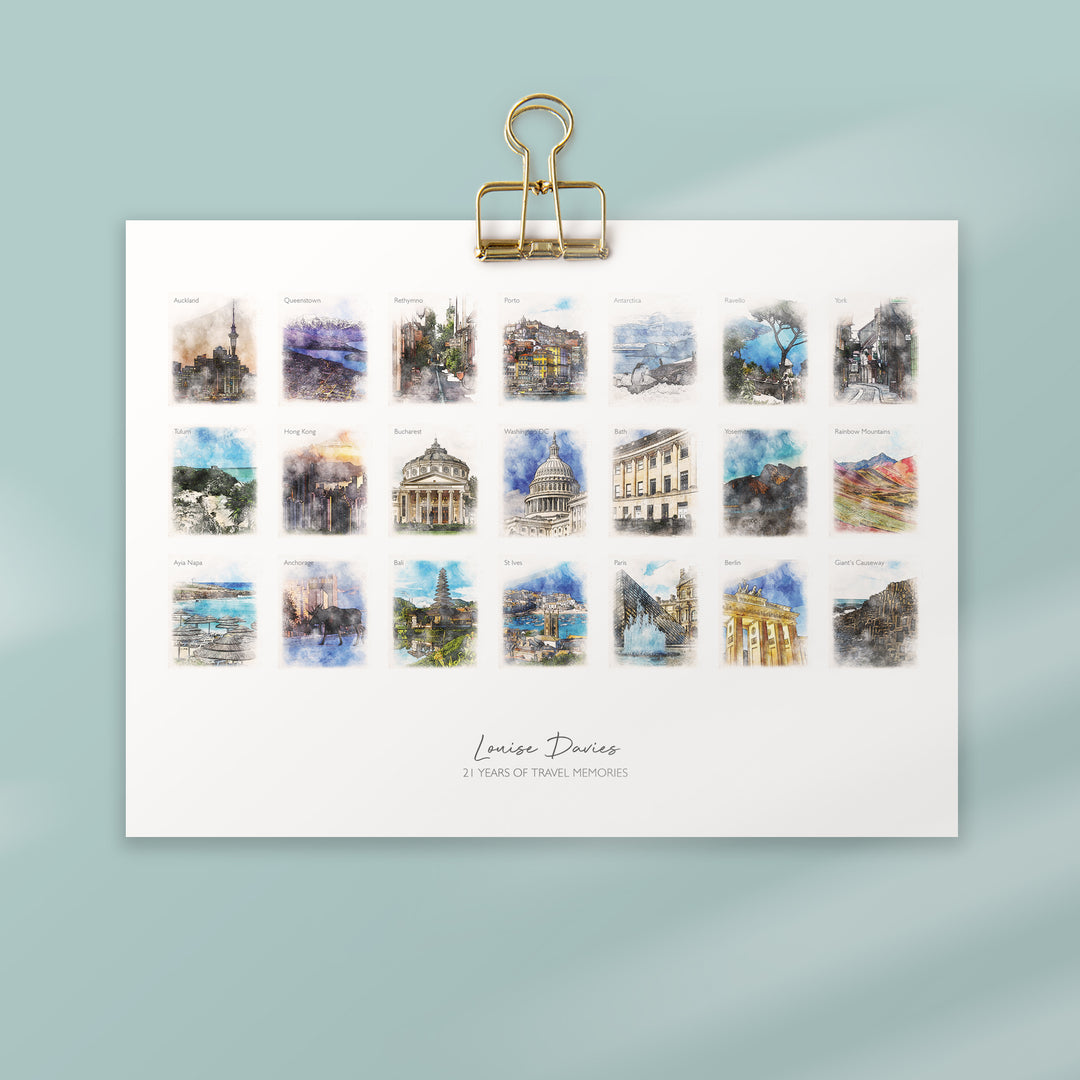 21st Birthday Watercolour Favourite Places Memories Print
