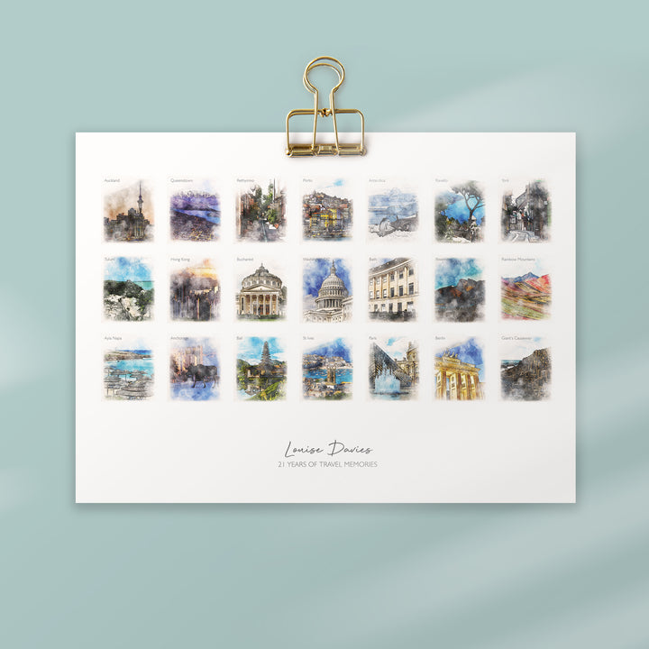 21st Birthday Watercolour Favourite Places Memories Print