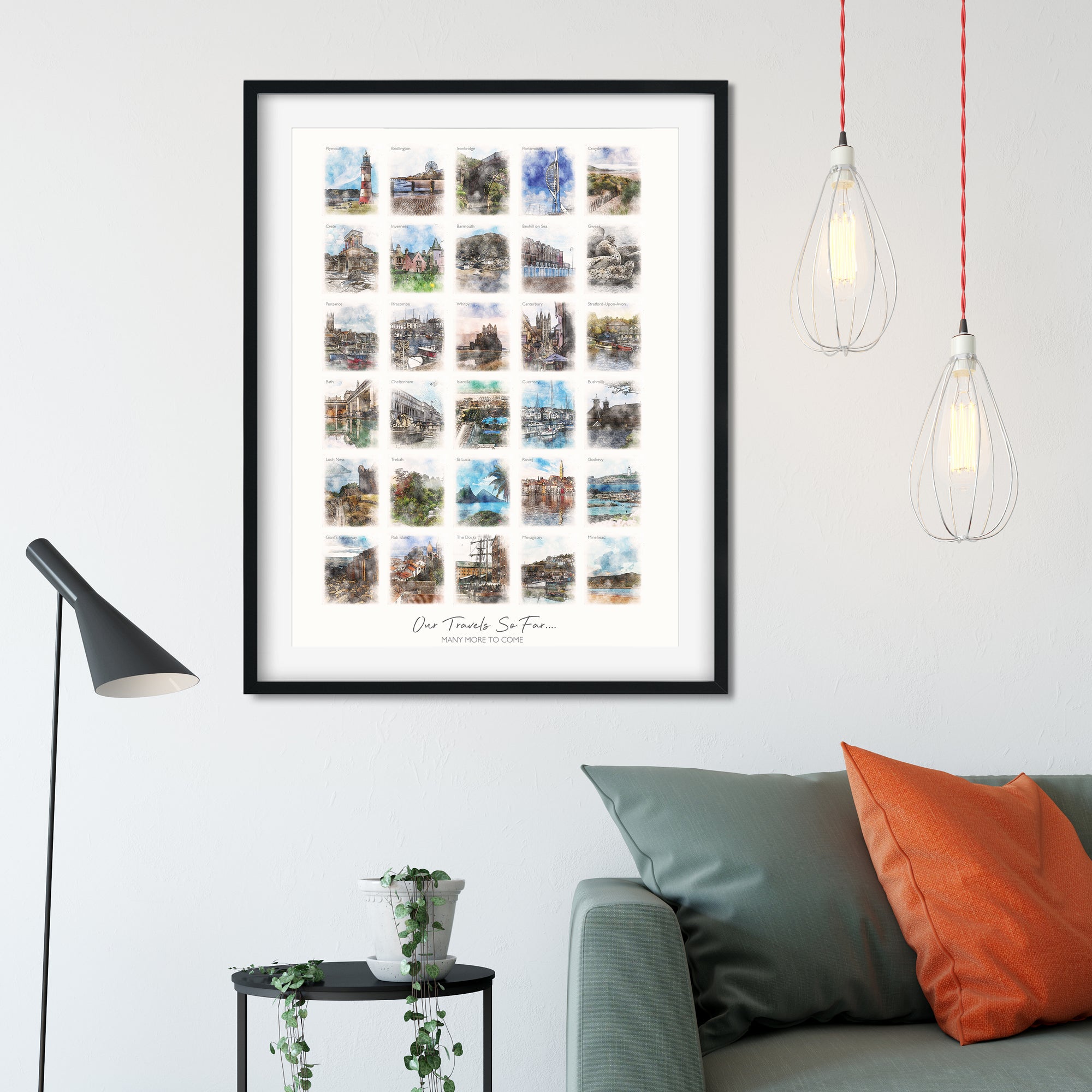 30th Birthday or Anniversary Watercolour Favourite Places Memories Print