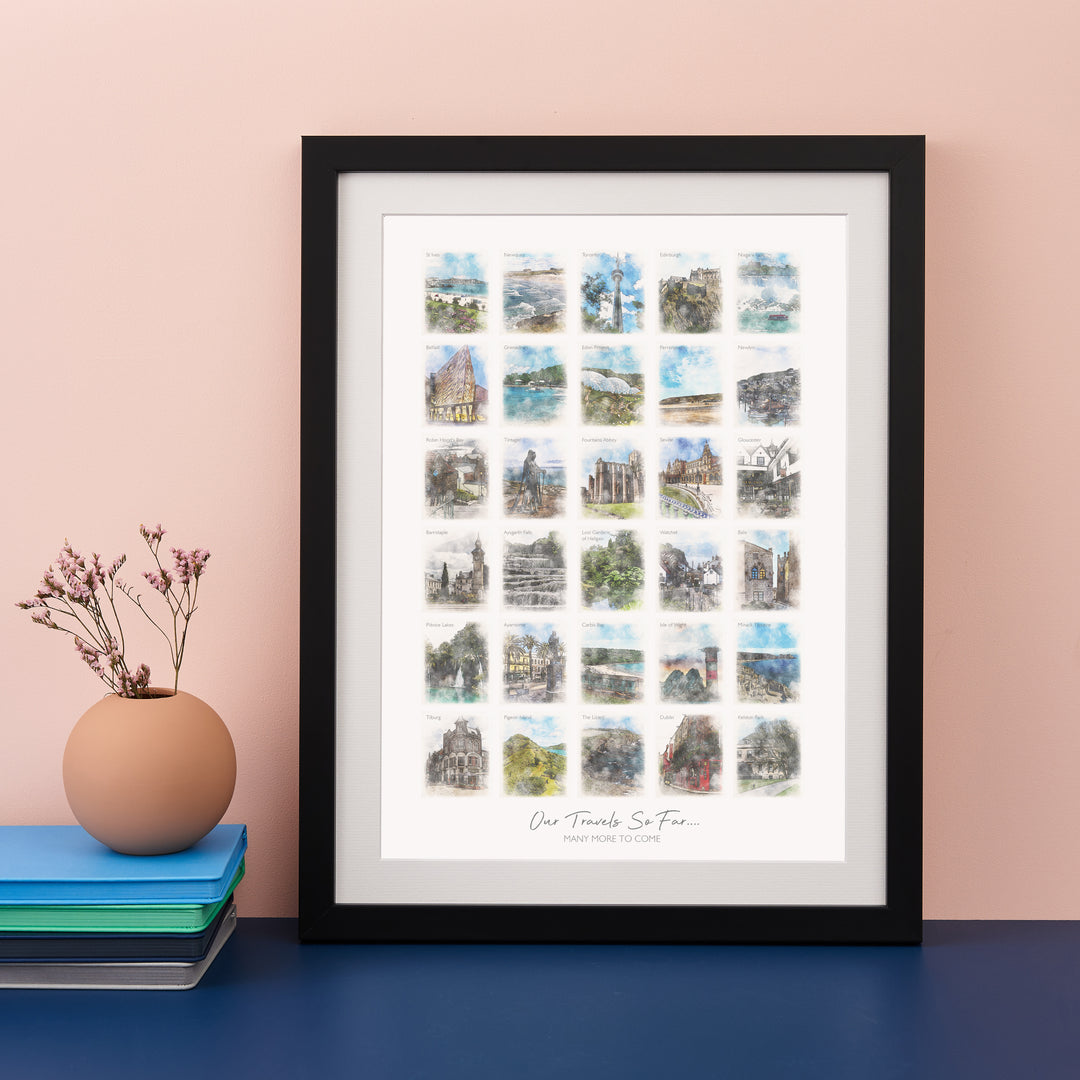 30th Birthday or Anniversary Watercolour Favourite Places Memories Print
