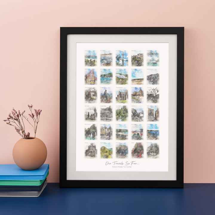 30th Birthday or Anniversary Watercolour Favourite Places Memories Print