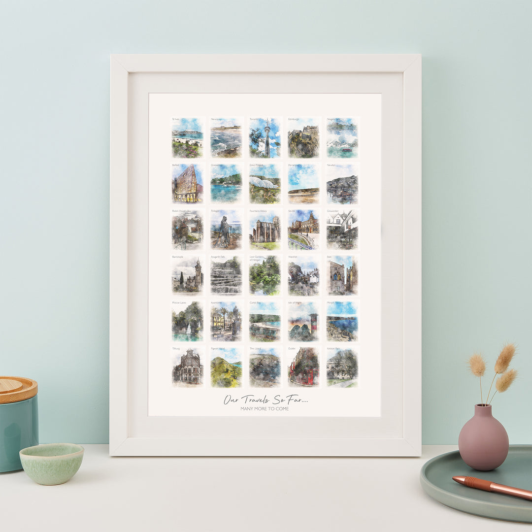 30th Birthday or Anniversary Watercolour Favourite Places Memories Print