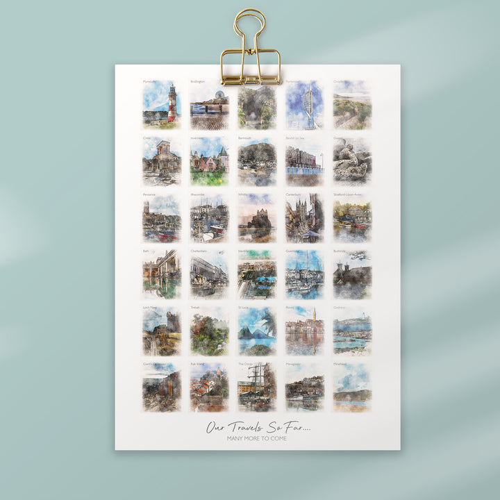 30th Birthday or Anniversary Watercolour Favourite Places Memories Print