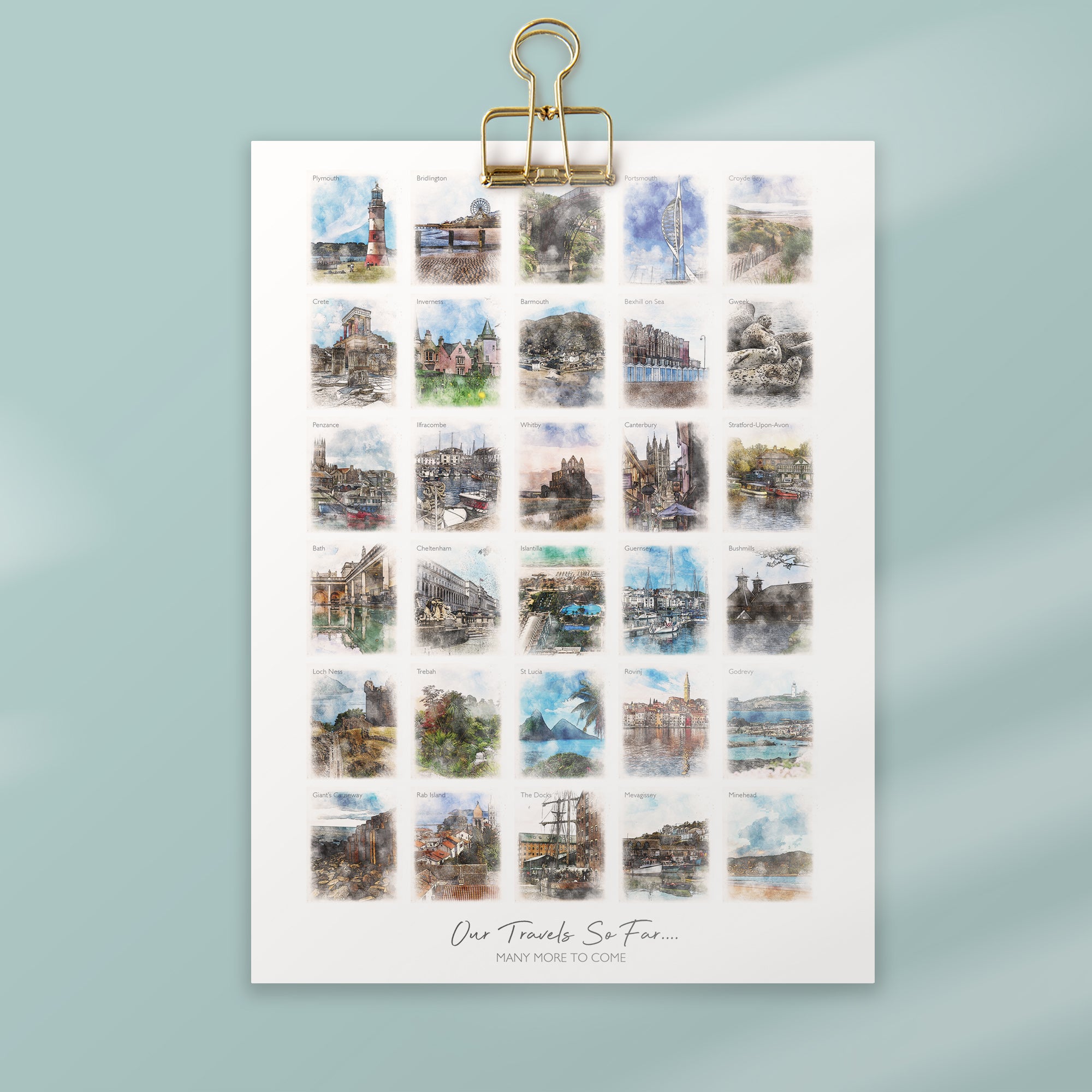 30th Birthday or Anniversary Watercolour Favourite Places Memories Print