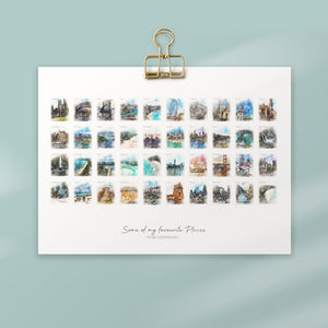 40th Birthday or Anniversary Watercolour Favourite Places Memories Print