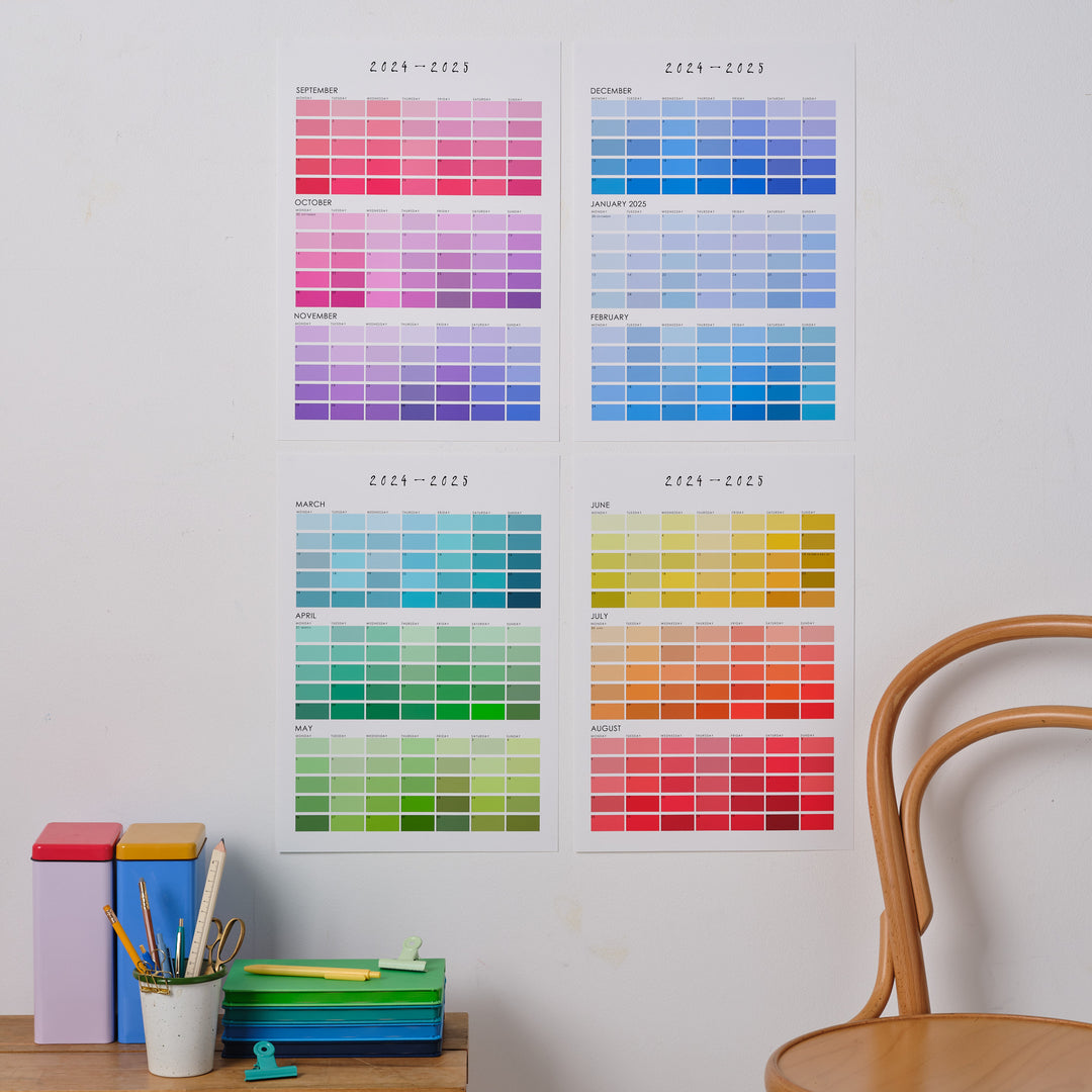 Academic Year Paint Chip Colour Swatch Wall Planner August-July