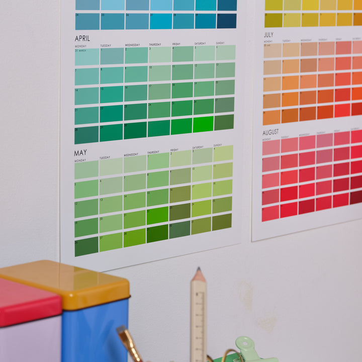Academic Year Paint Chip Colour Swatch Wall Planner August-July