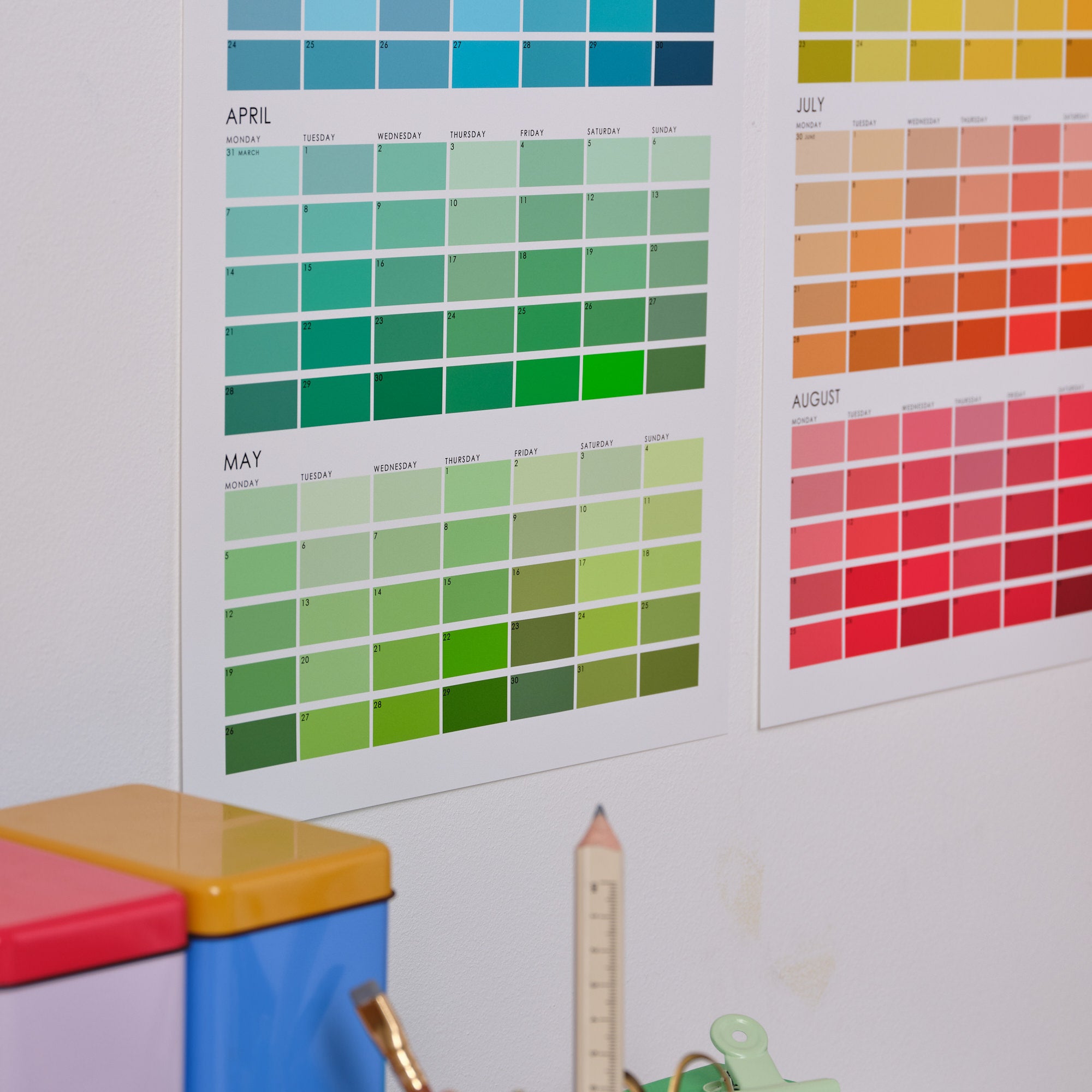 Academic Year Paint Chip Colour Swatch Wall Planner