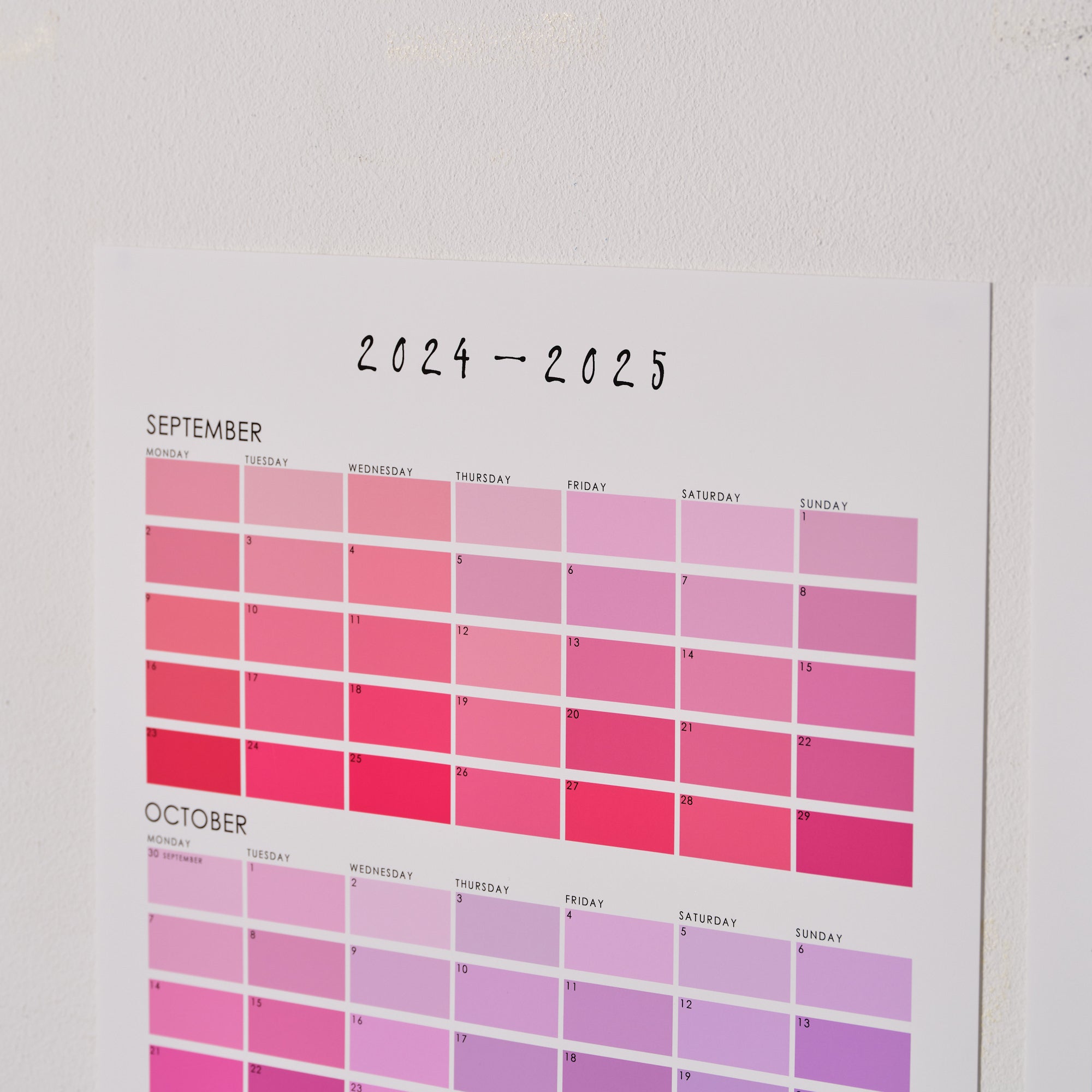 Academic Year Paint Chip Colour Swatch Wall Planner