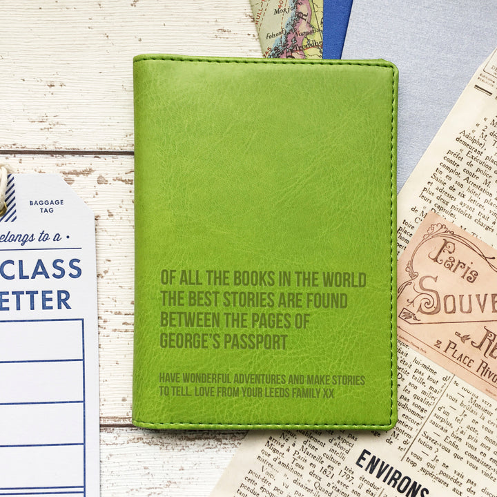 Vegan leather passport holder with personalised laser engraving on the cover