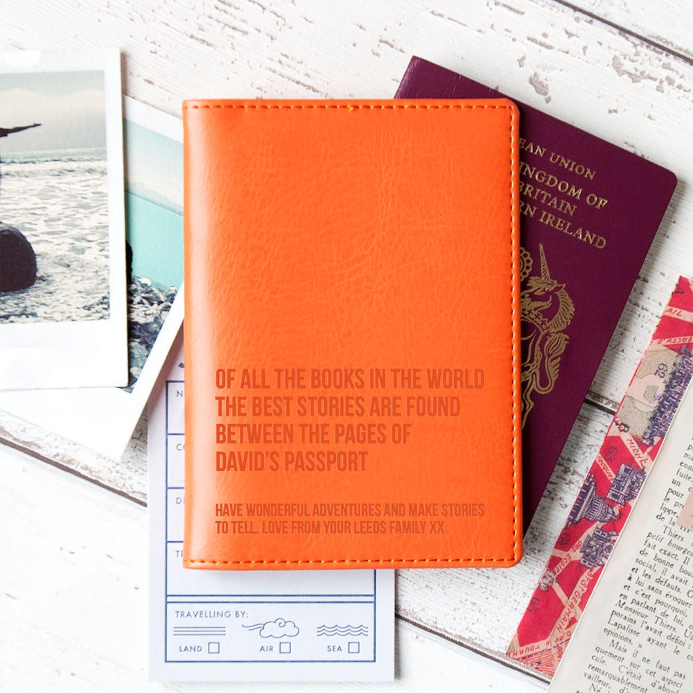 Vegan leather passport holder with personalised laser engraving on the cover