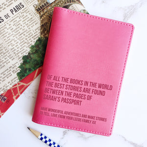 Vegan leather passport holder with personalised laser engraving on the cover