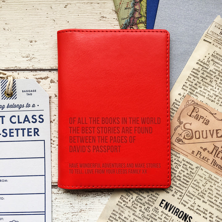 Vegan leather passport holder with personalised laser engraving on the cover