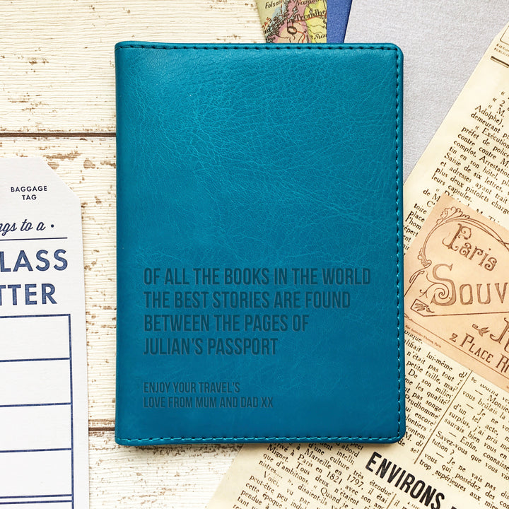 Vegan leather passport holder with personalised laser engraving on the cover