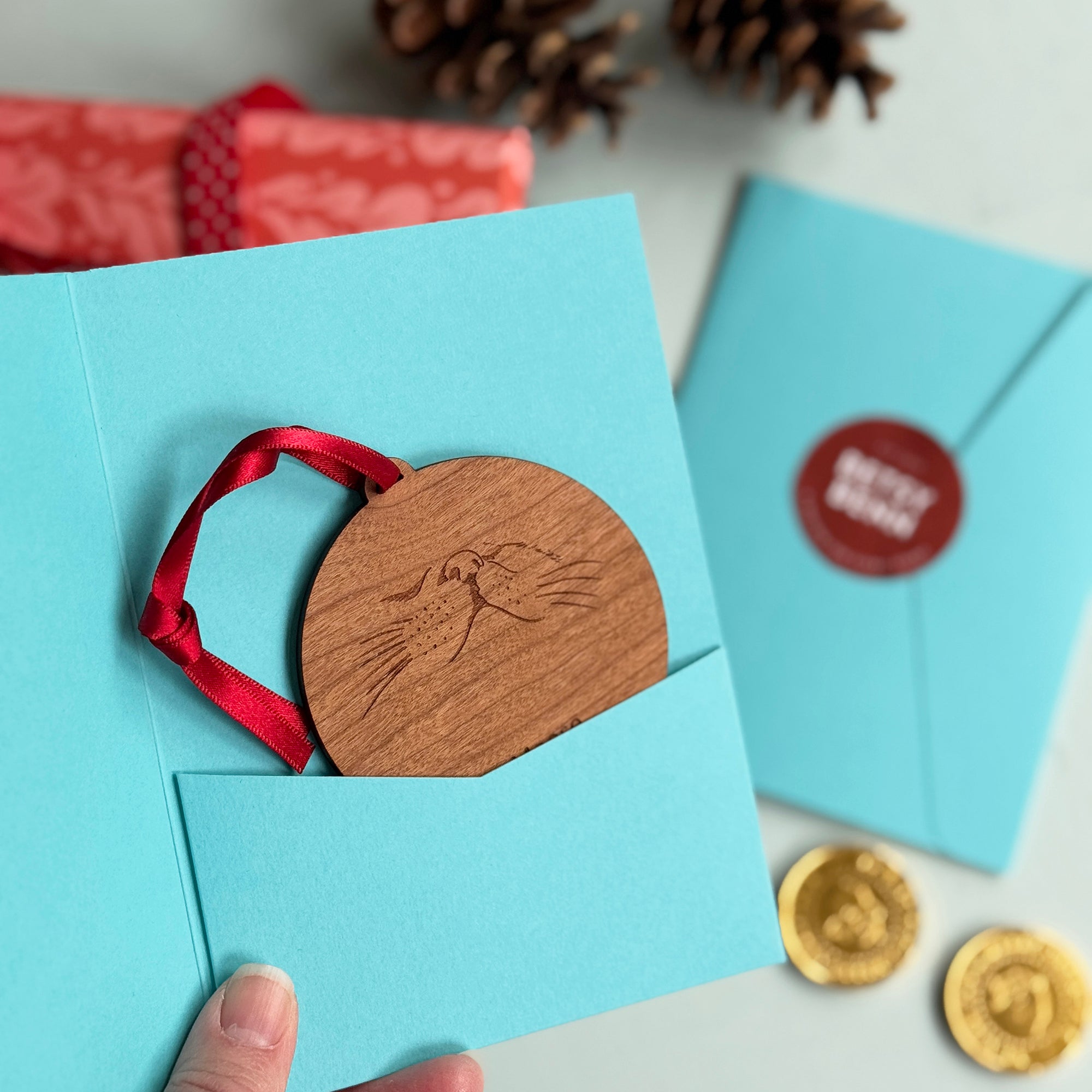 Personalised Wooden Cat Nose Christmas Tree Bauble