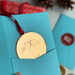 Gold Personalised Cat Nose Christmas Tree Bauble