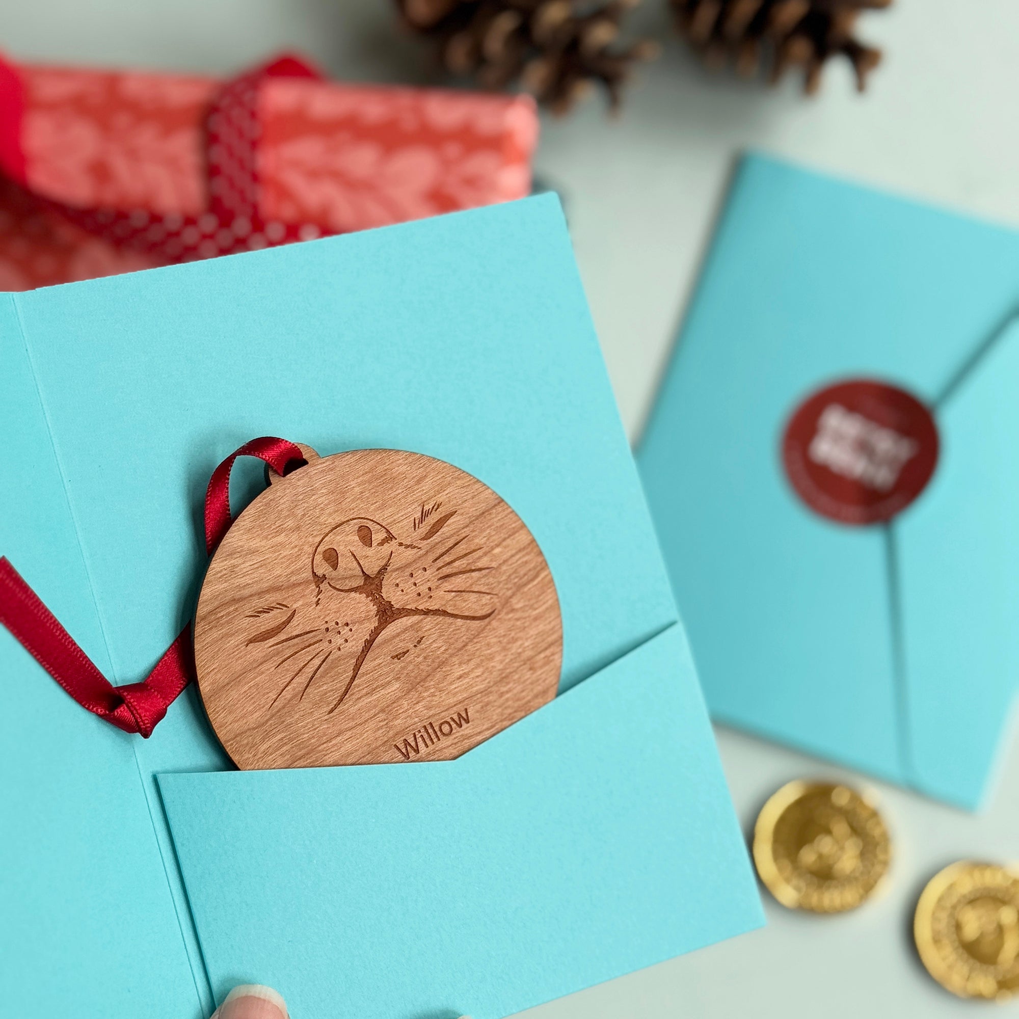 Personalised Wooden Dog Nose Christmas Tree Bauble