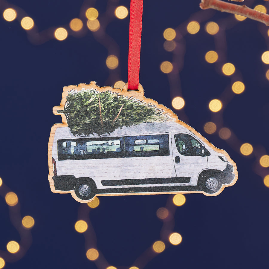 Personalised minibus ornament – unique vehicle gift.