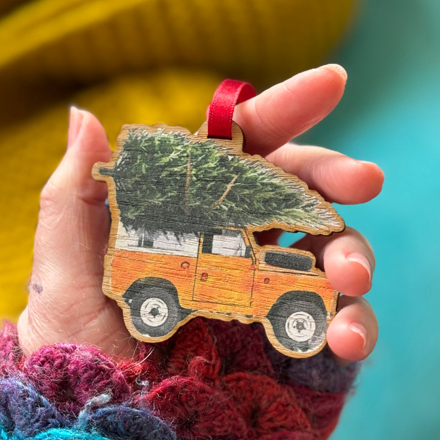 Personalised Land Rover vehicle ornament for Christmas tree.