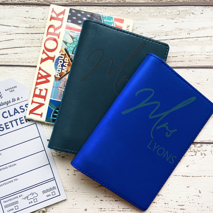 Personalised Couples Script Passport Covers