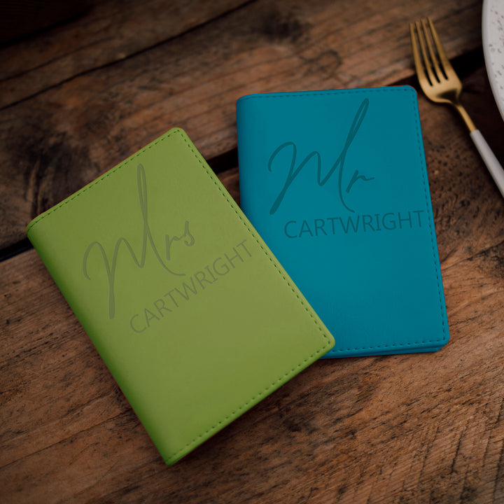Personalised Couples Script Passport Covers