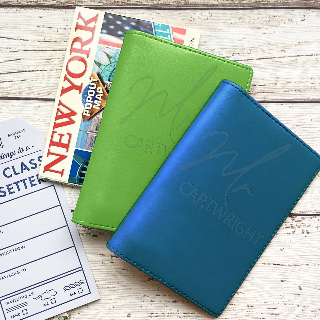 Personalised Couples Script Passport Covers
